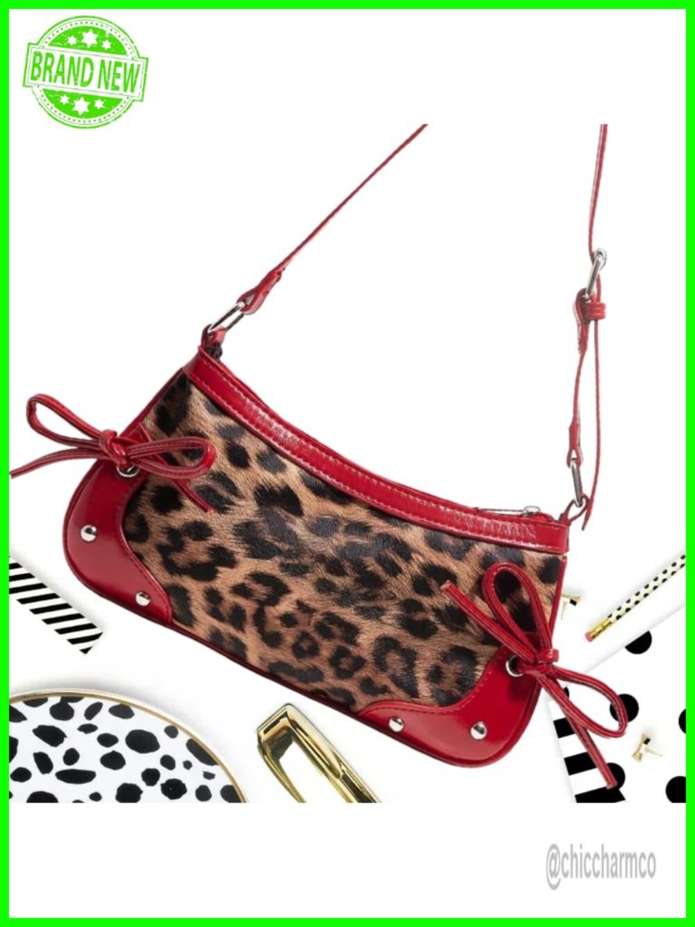 Leopard Print Vegan Leather Evening Clutch with Chain Strap Crossbody - Picture 5 of 5
